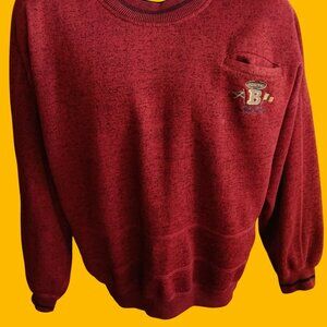 Vintage Men's Sweatshirt Large Bugle Boy 1990's Logo Pullover Heather Red Preppy